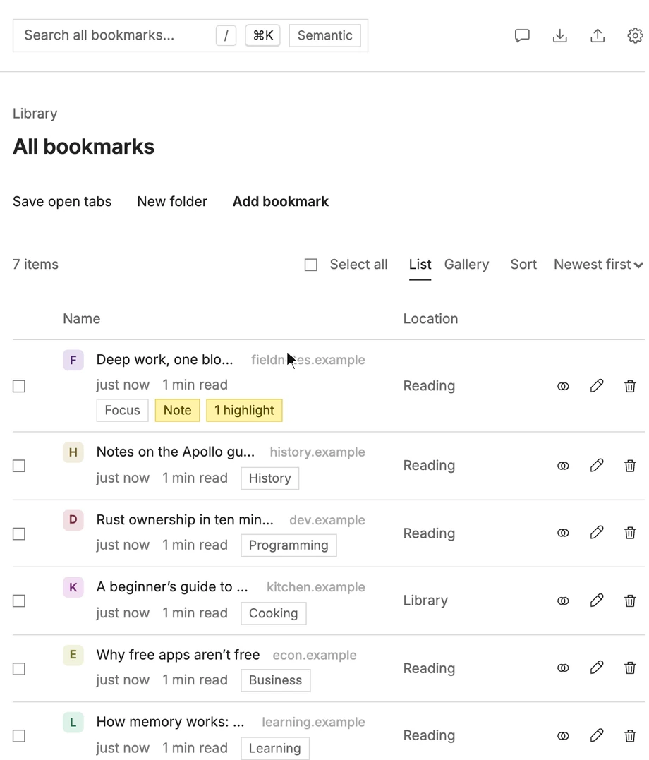 Typing in Marked’s search box finds a word deep inside saved pages, with the passage from each